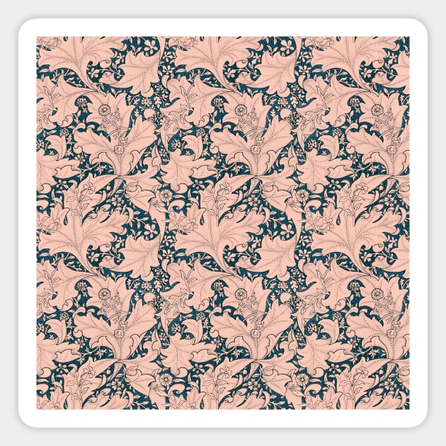 William Morris Wallflower Pattern Pink on Blue Magnet by tiokvadrat